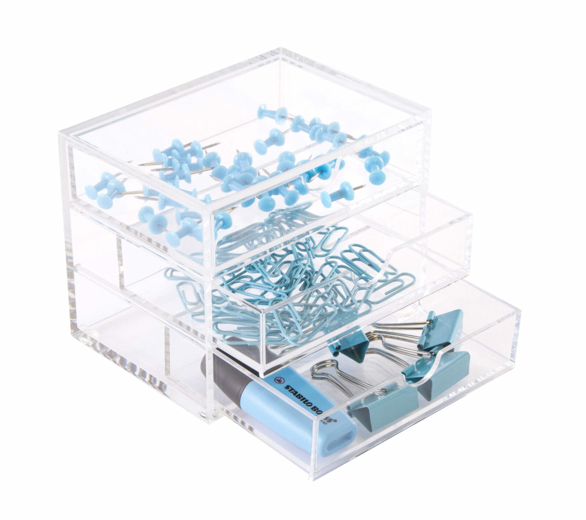 OSCO Very Small Clear Acrylic 3 Drawer Chest | 8 Pack | Pin Storage | Jewellery | UK