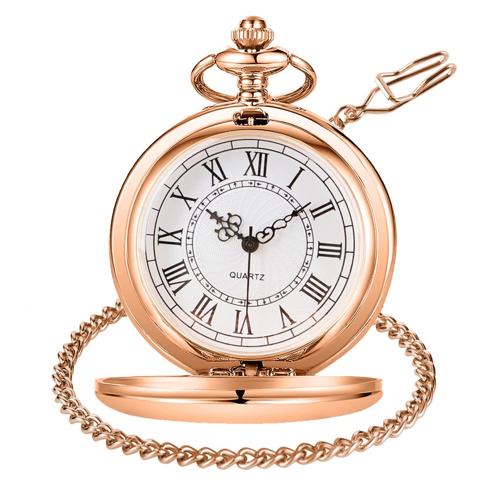 Reloj de Bolsillo, Reloj de Bolsillo clásico Acero Liso con Cadena y números Romanos for Hombre Mujer, Colgante, Regalo cumpleaños for el Día del Padre