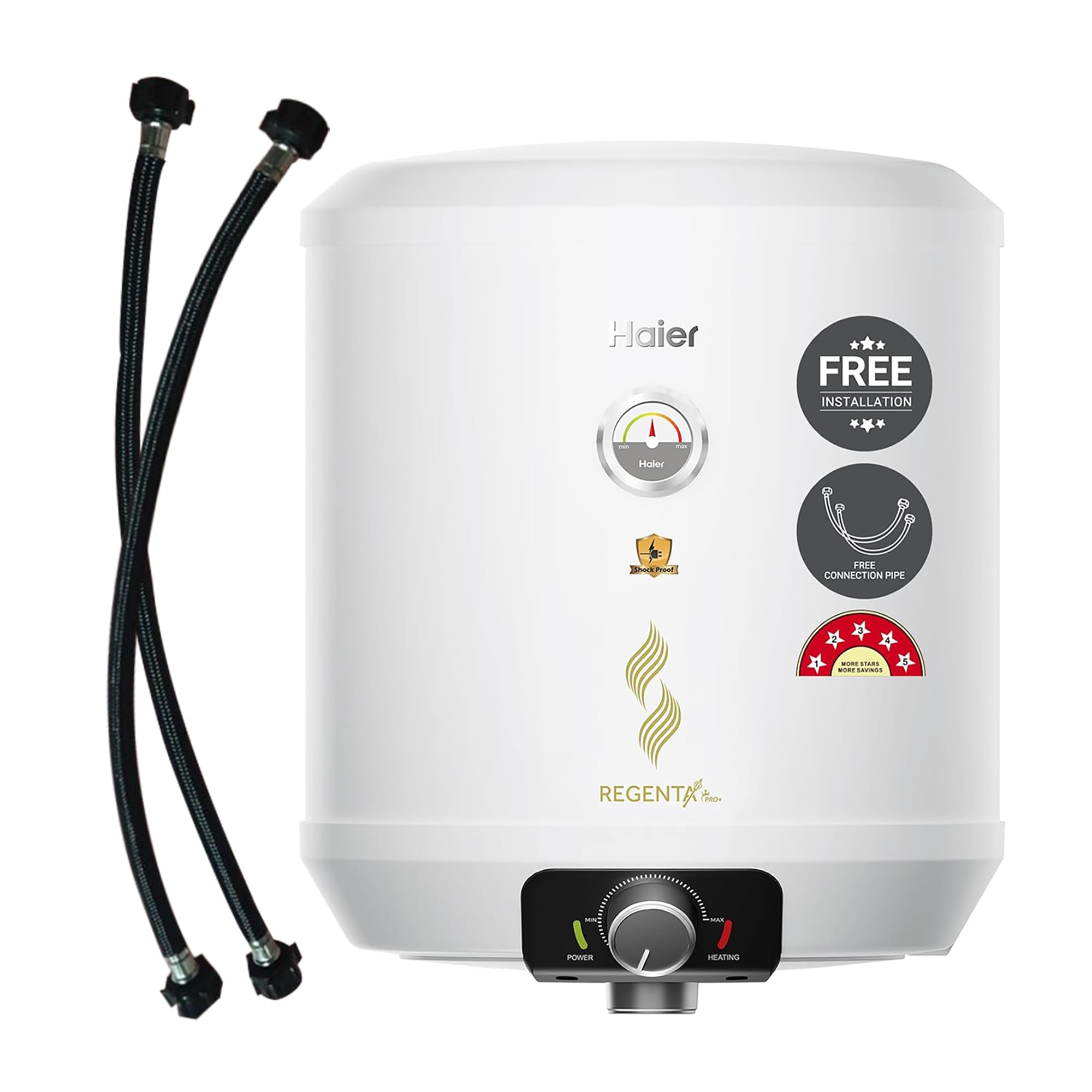 Haier Regenta Pro+ Water Geyser 15 ltr 5 Star 1-3 KW Convertible Electric Geyser Free Installation & Connection Pipe| Warranty 10 Yr on Tank|Shock Proof| Enamel Tank| 11-Level Safety