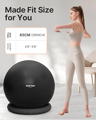 Miniatura 7 de YOTTOY Silla de pelota de ejercicio con base, silla de pelota de yoga para escritorio de oficina en casa, pelota de estabilidad y asiento de pelota