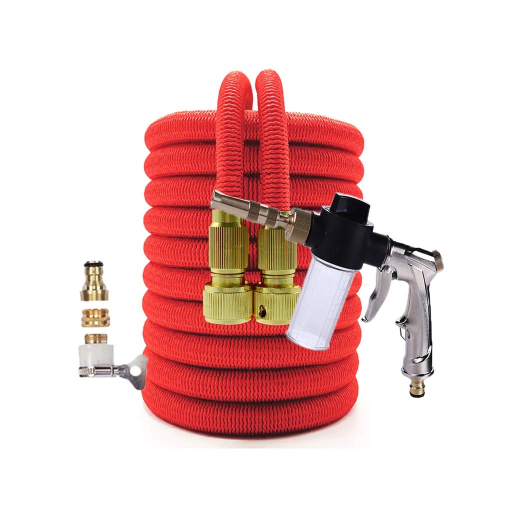 EDDGE Riego Irrigación Manguera Extensible Flexible Tubería de jardín con Pistola de Agua pulverizada Herramientas de Limpieza de Lavado de Autos de Alta presión (Color : Red, Size : 17FT)
