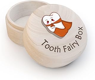Tooth Fairy Box 3D Carved Wooden Box for Kids, Cute Superman Tooth Container Box to Keep the Childhood Memory, Souvenir Dropped Tooth Keepsake Storage Box Gift for Boy or Girl
