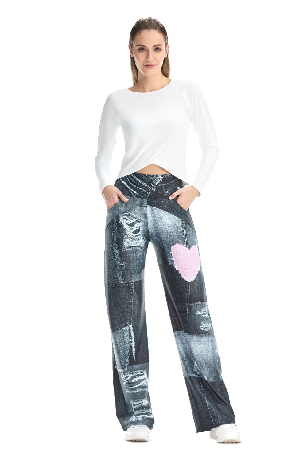 WINSHAPE Functional Comfort Wide Leg Pants Cul105c “High Waist” Im Jeans Print - Pantalon de survêtement - Moderne - Femme