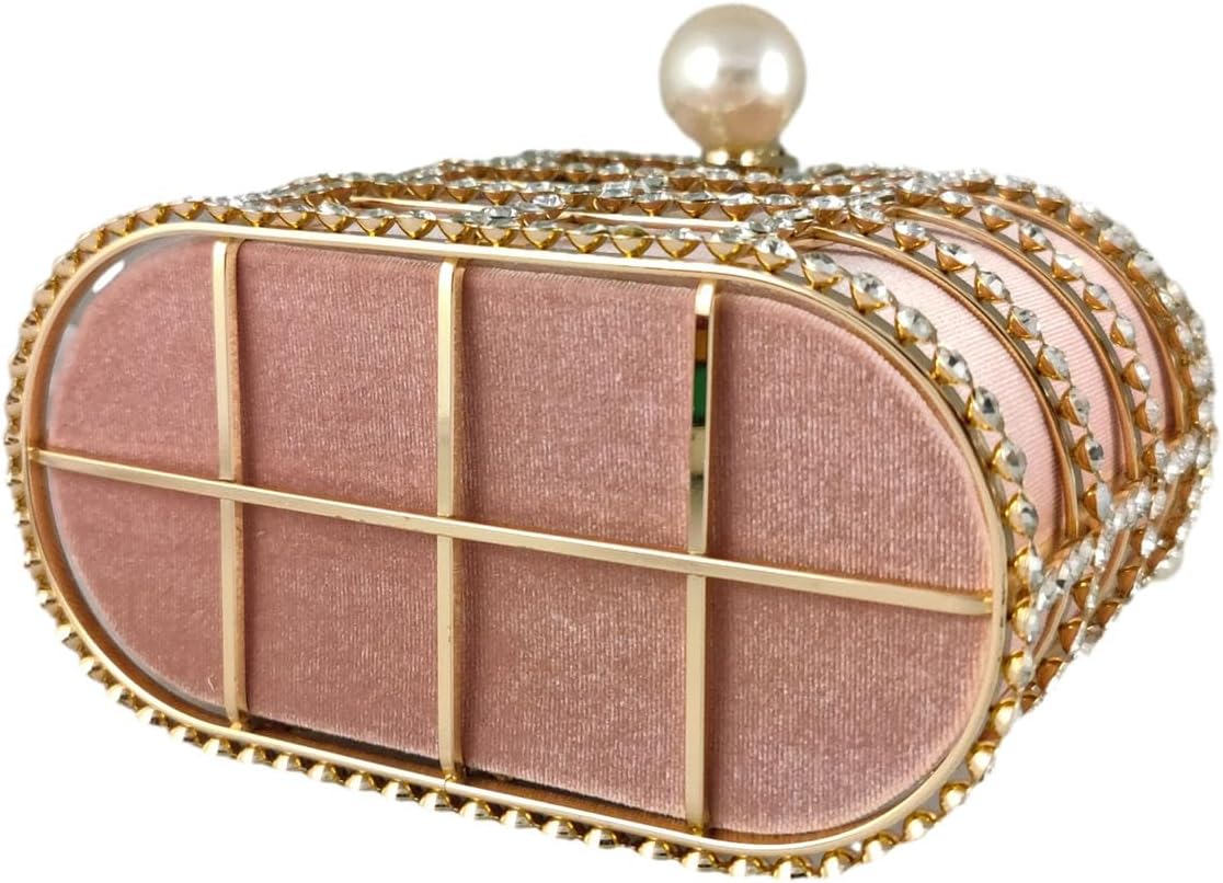 Boutique De FGG Elegant Evening Handbag with Pearl Rhinestone Bucket Bag Crystal Clutch Purses for Wedding Party Small Tote