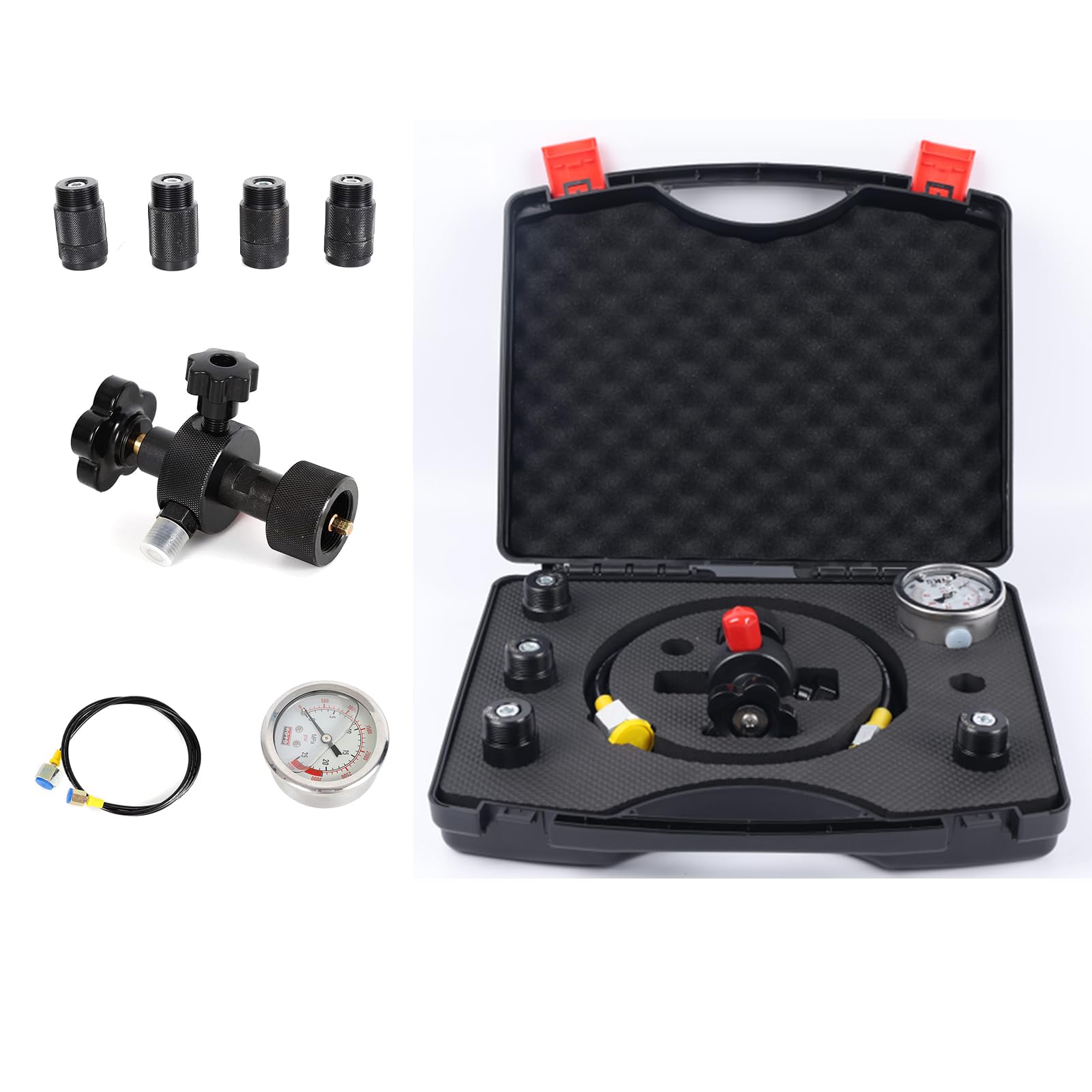Kit De Prueba De PresióN HidráUlica, Kit De ManóMetros, 250 Bar, 1 ManóMetros, 5 Acoplamientos Cruzados, 1 Manguera De Prueba, ManóMetro De Prueba HidráUlica Para Excavadoras Y Palas Cargadora