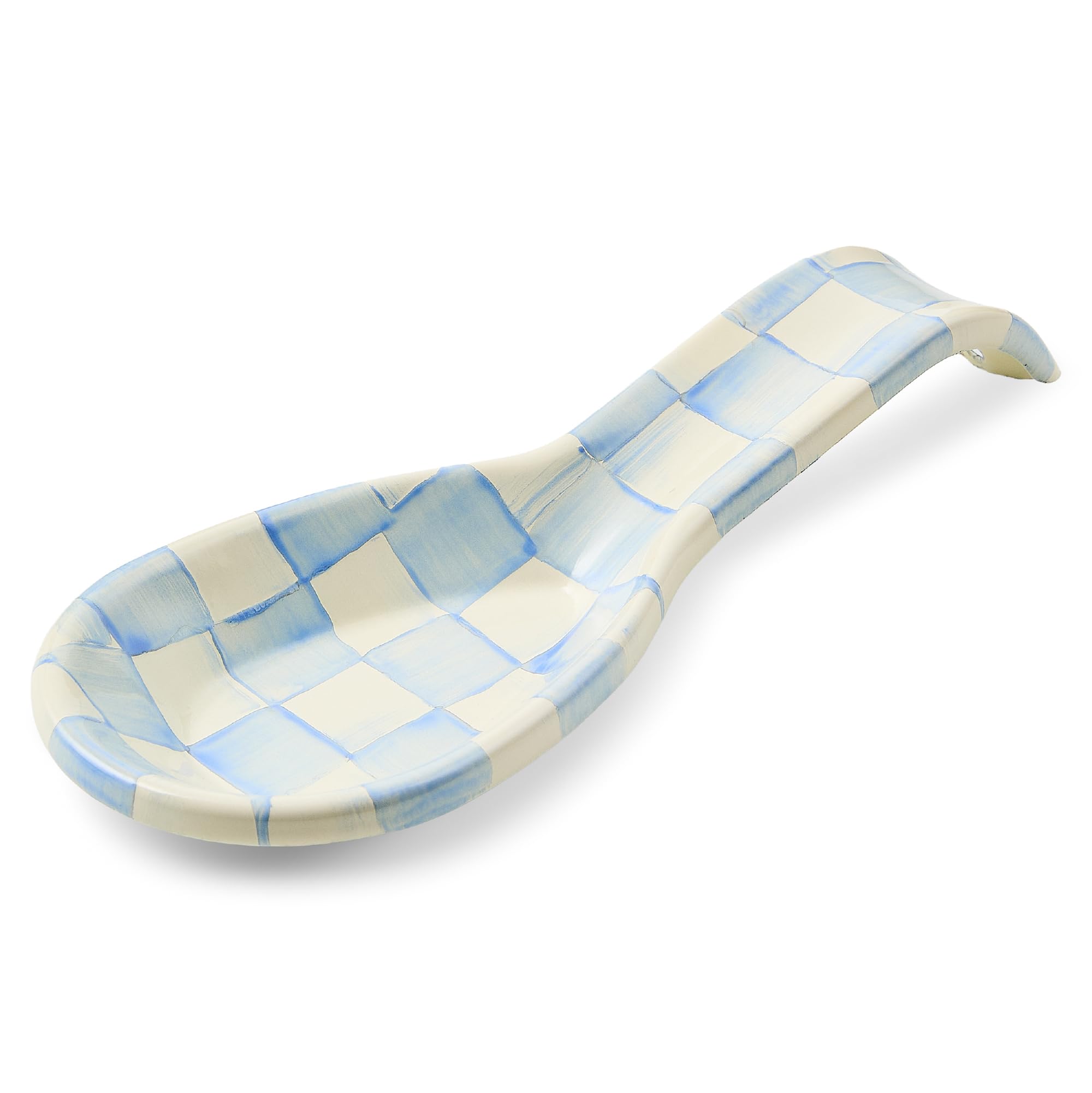 MACKENZIE-CHILDS Enamel Spoon Rest, Light-Blue-and-White Sky Check