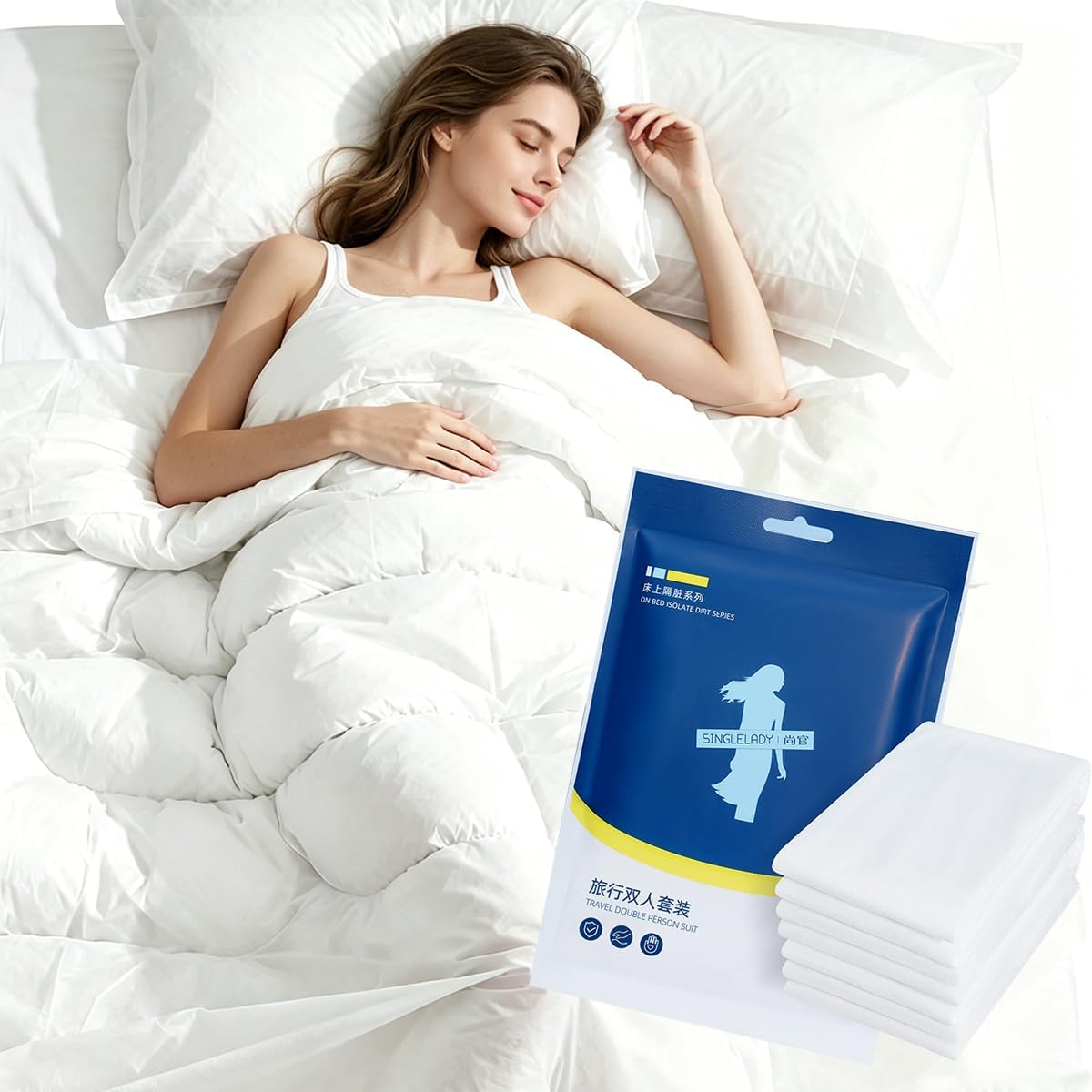 Goodern Travel Disposable Bedding Set,Disposable Bed Sheets,Travel Pillow And Blanket Set,Portable Sheets For Hotel,Disposable Quilt Cover,Bed Set