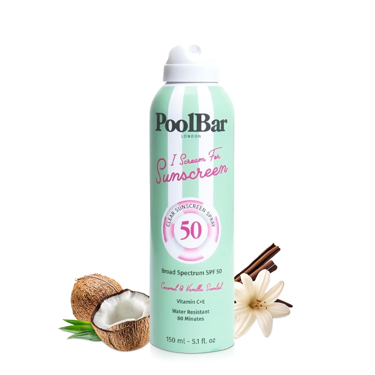 PoolBar SPF 50 Clear Spray Sunscreen Broad-Spectrum UVA UVB Protection Water-Resistant Lightweight Non-Greasy Vegan Reef-Safe Fast-Absorbing Sunblock Spray
