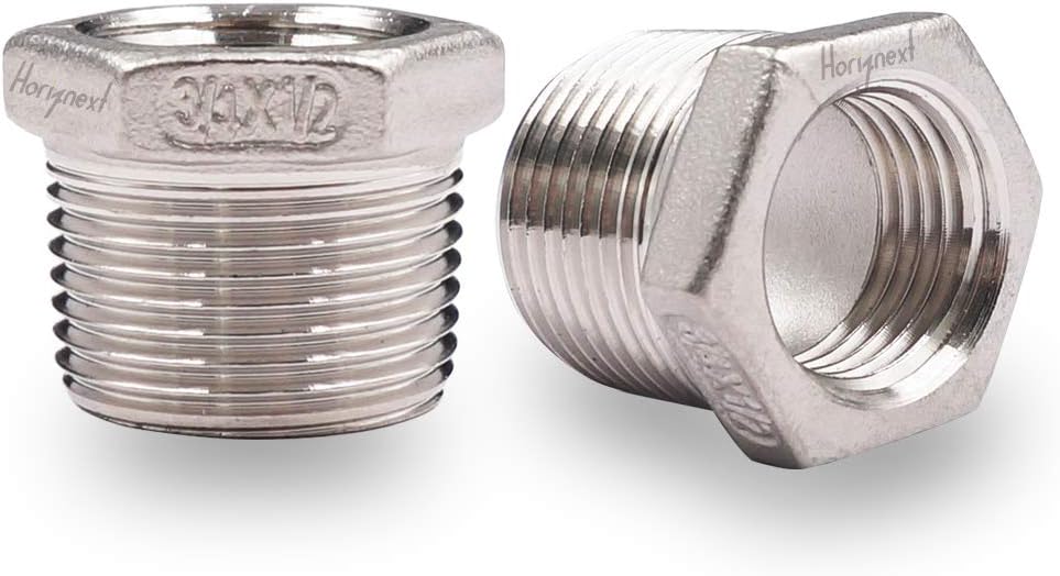 stainless steel hex bushing, npt 3/4 to npt 1/2 threaded reducing bushing, air hose reducer coupling （2 pcs）