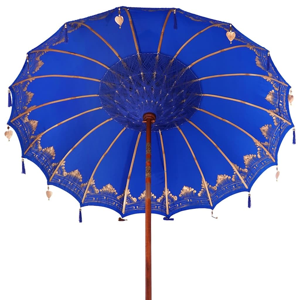 vidaXL Baliński Parasol z Bazą Niebieski 215 x 215 x 260 cm, Okrągły balijski parasol do ogrodu i na taras, cień na zewnątrz, dekoracja patio, tropikalna osłona