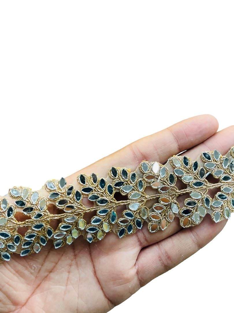 Garniture ajourée vigne miroir doré, galon de dentelle luxe pour saris