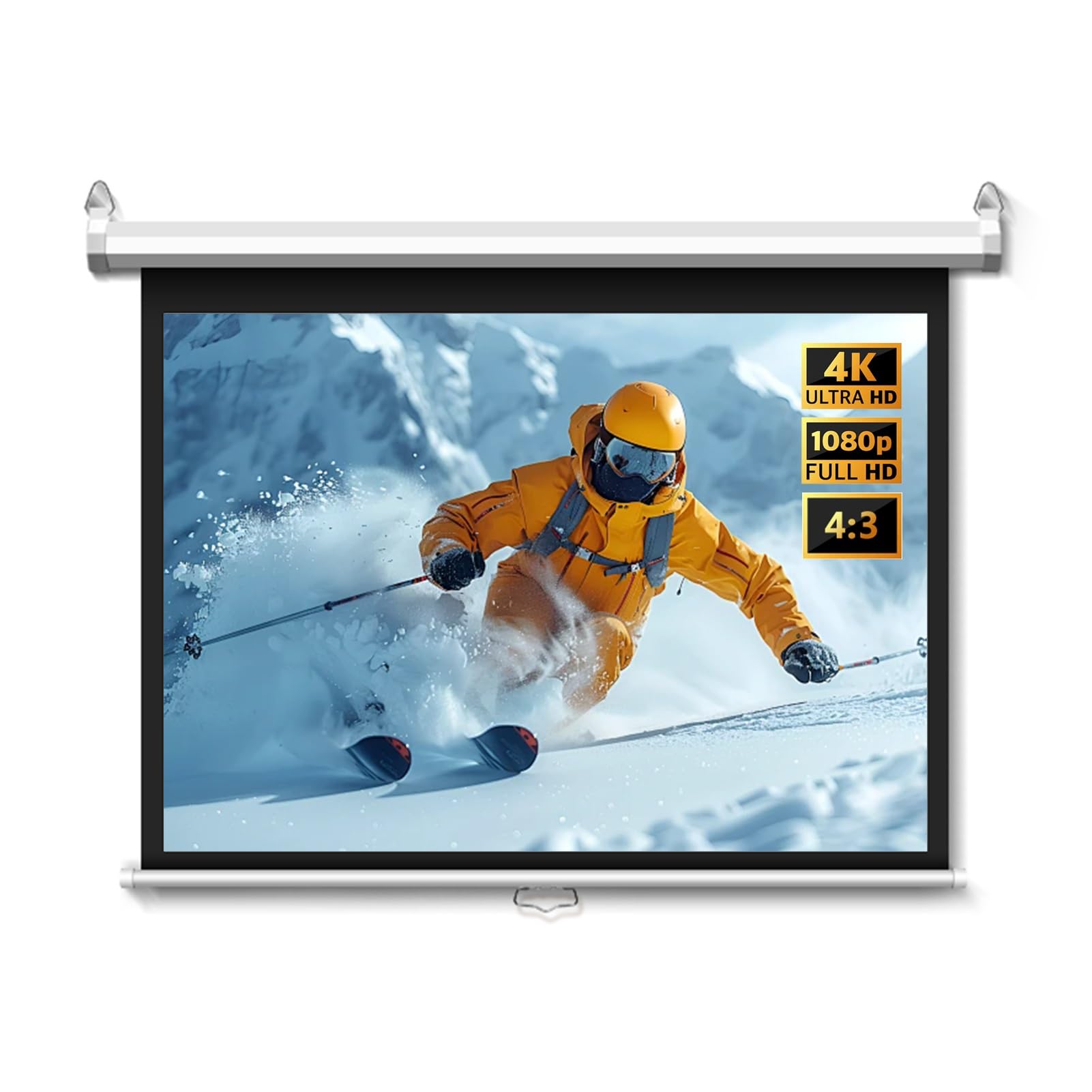 60 72 84 pollici Schermo per Proiettore HD Scomparsa Manuale, Telo Cinematografico Montato a Parete e Soffitto con Blocco Automatico per Casa(60"(4:3))