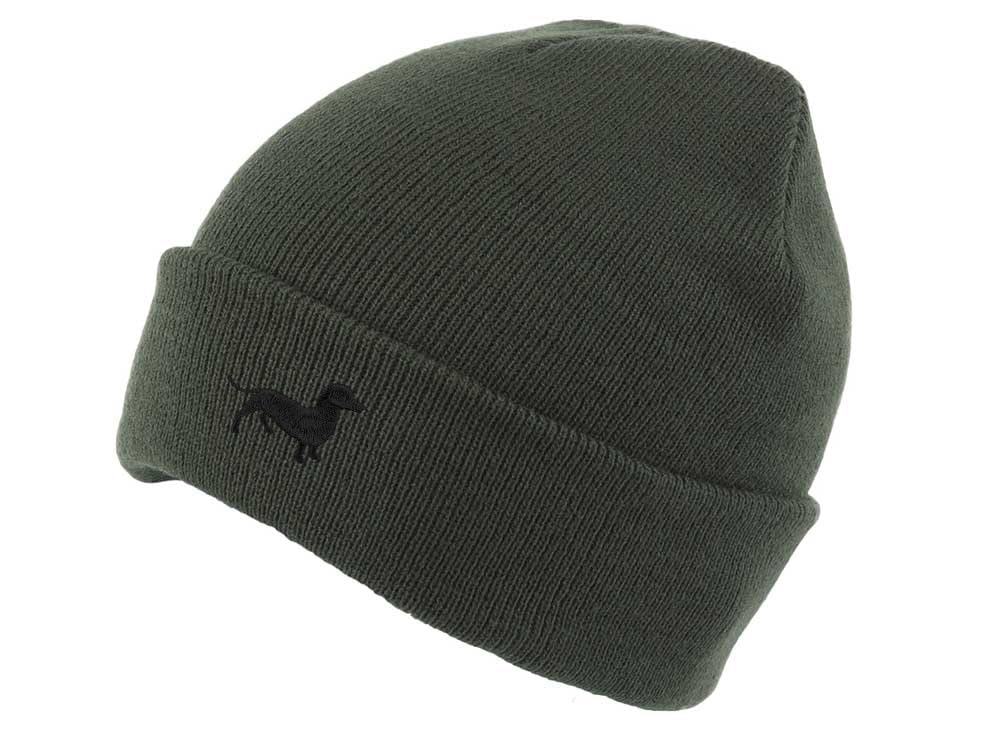The House Of Dog Unisex Olive The House Of Dog: Black Dachshund Sausage Dog Owner Gift. Classic Cuffed Beanie Ski Hat With Embroidered Design.