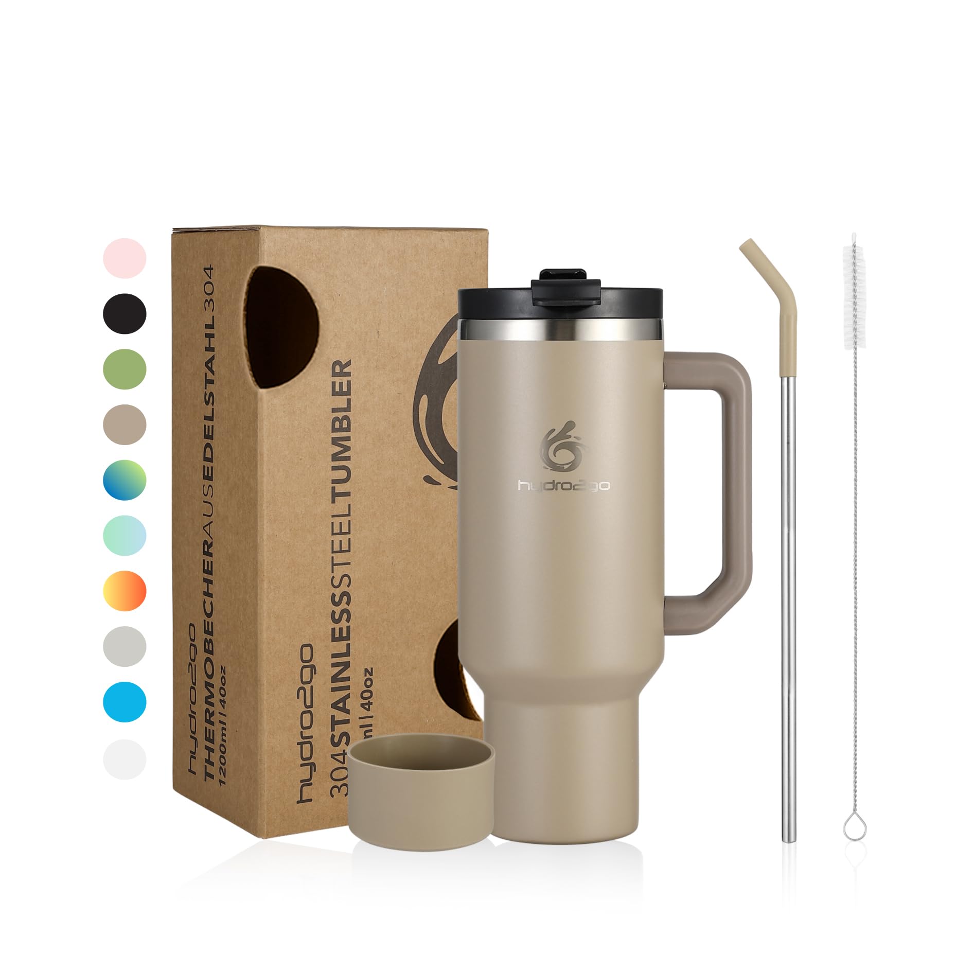hydro2go 40oz Tumbler with Straw and Lid – BPA-Free, Dishwasher Safe, Keeps Drinks Hot 10H & Cold 12H – Travel Mug (Greige) — image 1
