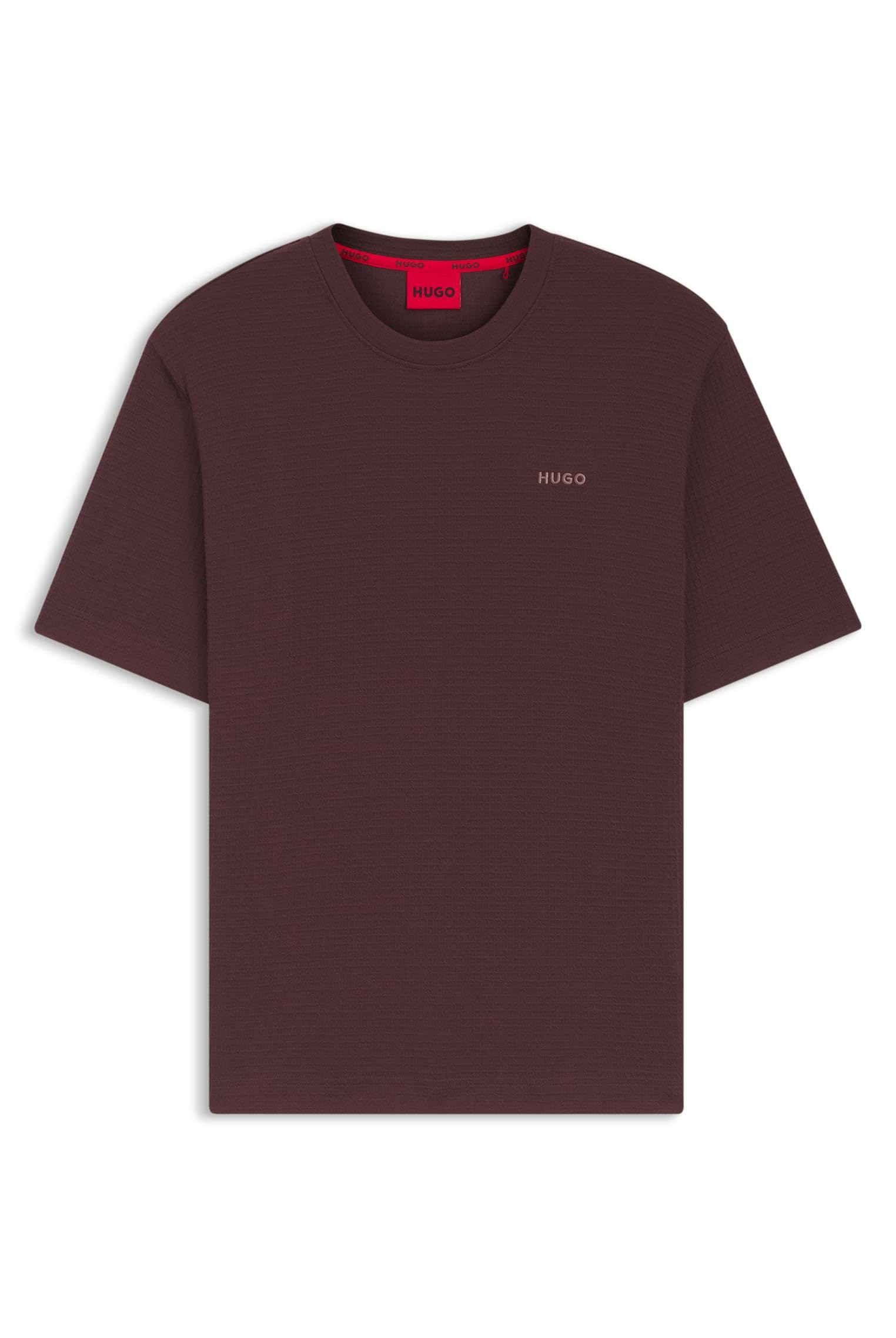Hugo Men's Open Brown249 Austin T-Shirt Waffle-Structured Pyjama T-Shirt With Embroidered Logo