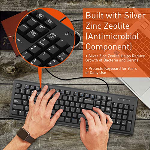X9 Performance USB Keyboard Wired - Coated with Silver Zinc Zeolite, an Antimicrobial Surface - External Keyboard for Laptop with 104 Keys and 5FT Cable - Wired Computer Keyboard for PC | Chromebook