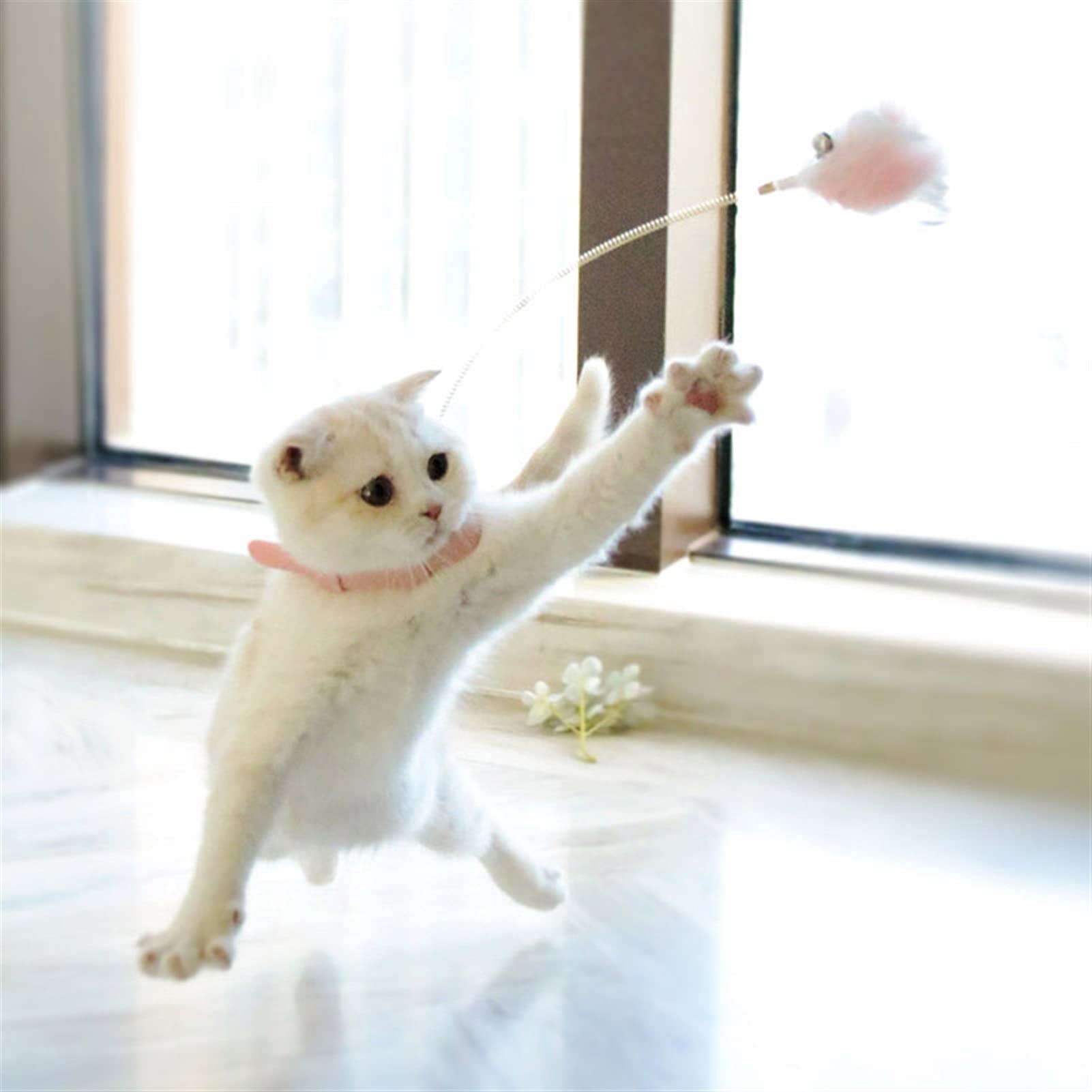 Liudan Giochi con Piume per Gatto Funny Cat Stick, Cat Interactive Toy, Collar Funny Cat Toy Toy Teaser Stick Bells, Usato per Il Gioco dell'interno Gatto, Rosa