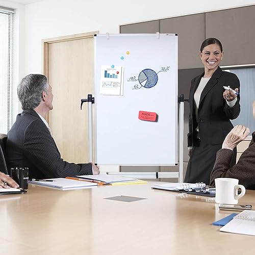 Miniatura 6 de VIZ-PRO Pizarra magnética móvil de doble cara, 48 x 24 pulgadas, orientación vertical, marco y soporte de aluminio, con marcadores de borrado en