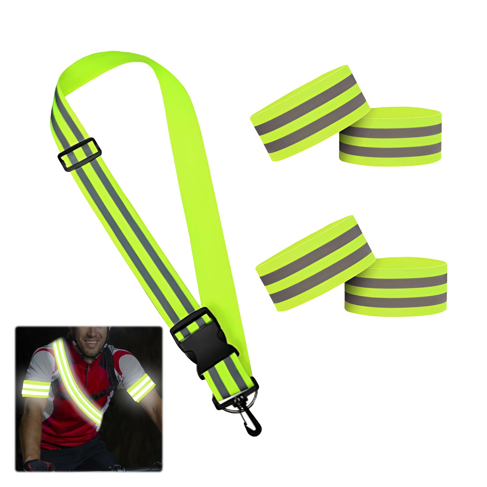 Reflective Strips,5 Pcs Reflective Running Gear High Visibility Safety Reflective Sash Reflective High Vis Straps Reflective Gear for Night Walking Cycling(Green)