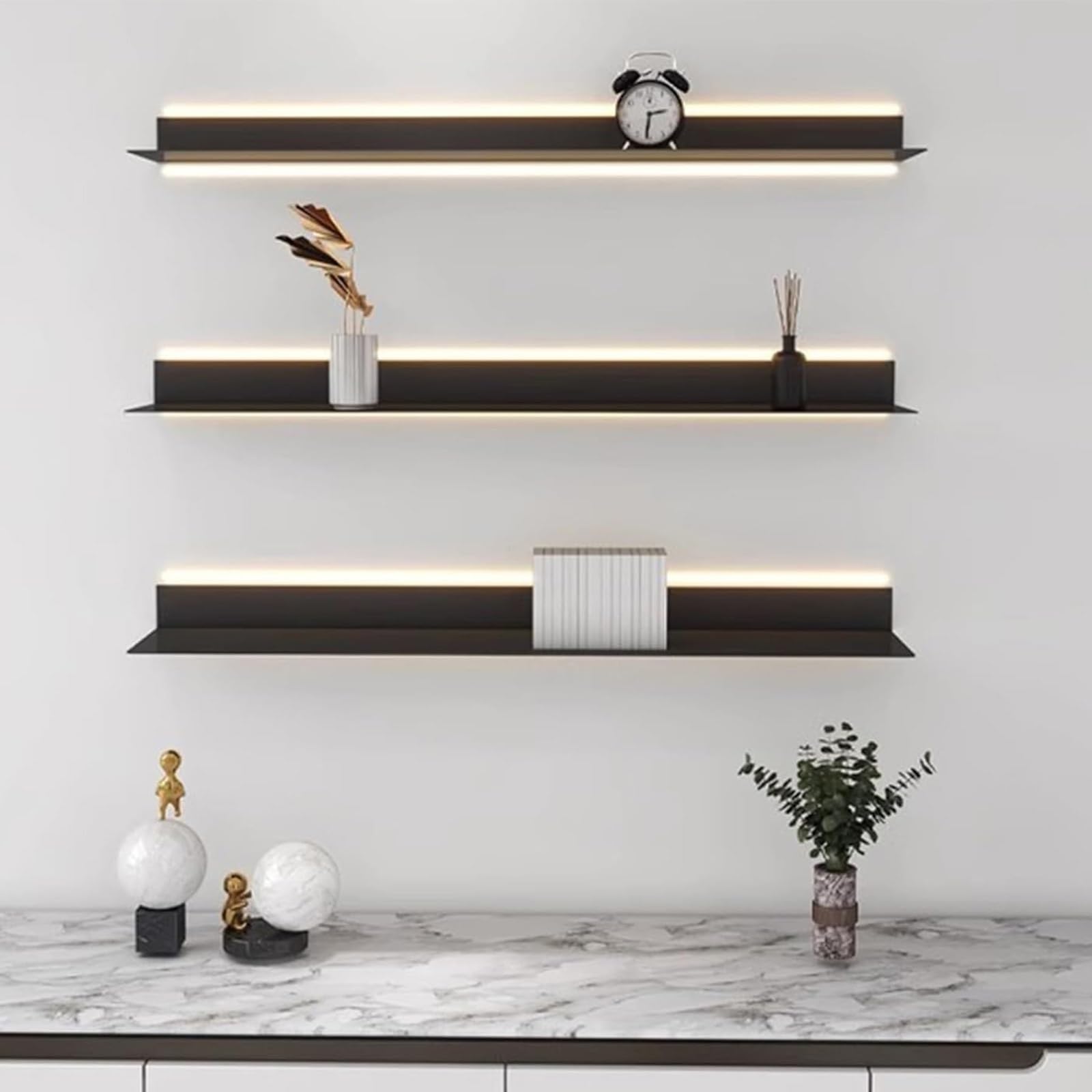 1 x regał ścienny LED, pływający, metalowy, do salonu, łazienki, baru komercyjnego, kreatywne, wiszące rozwiązanie do przechowywania, 60 cm