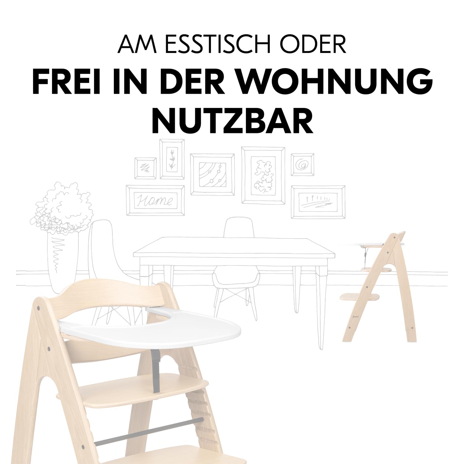 hauck Hochstuhl Tablett zum Aufklicken, Weiß - Kompatibel mit Arketa Kinderhochstuhl - Zubehör ab 6 Monaten - Gefertig aus Recyceltem Kunststoff - Schnell Befestigt - Leicht zu Reinigen