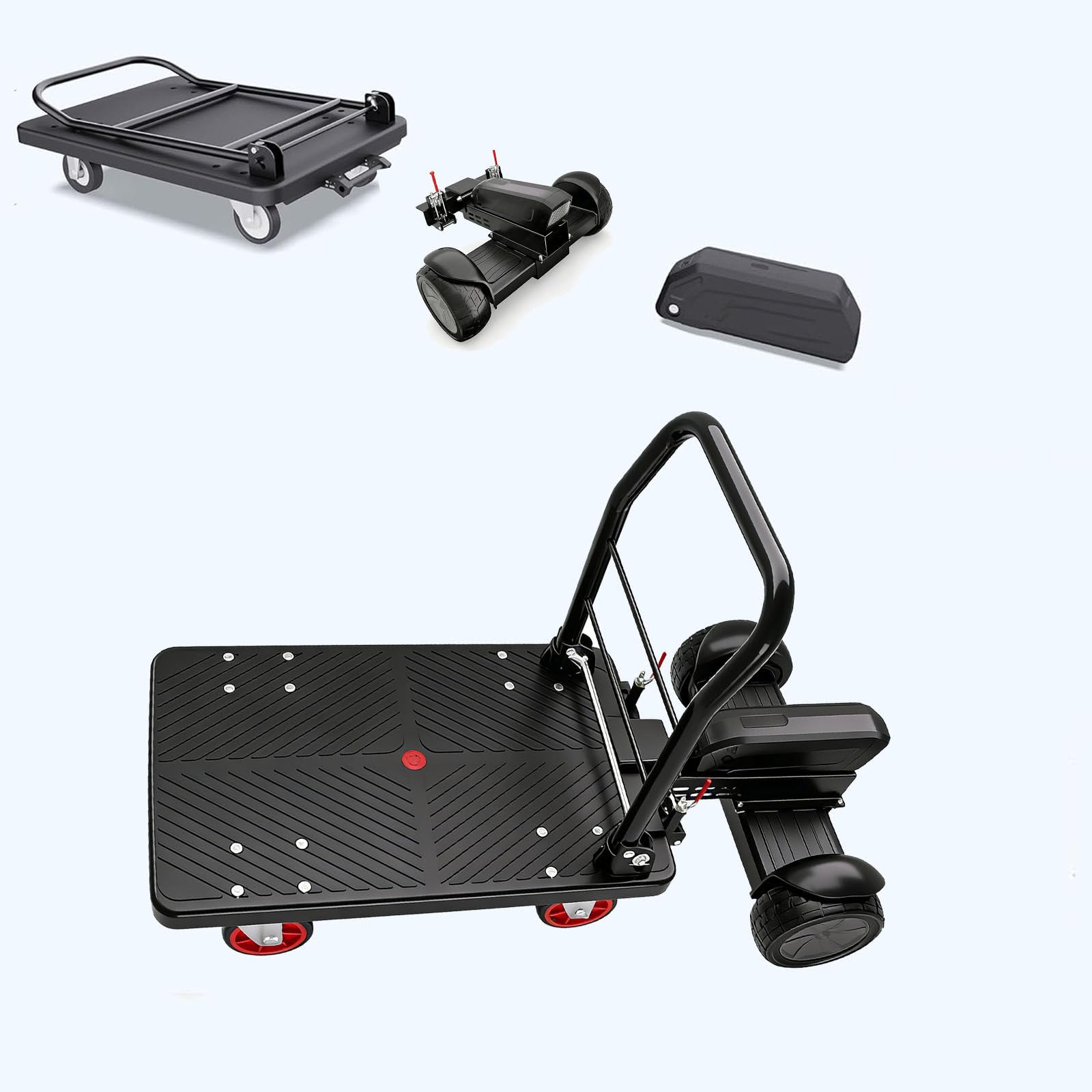 Chariot électrique plat, chariot motorisé robuste avec haute capacité de charge, moteur puissant, batterie longue portée, faible bruit, idéal pour la cueillette en entrepôt