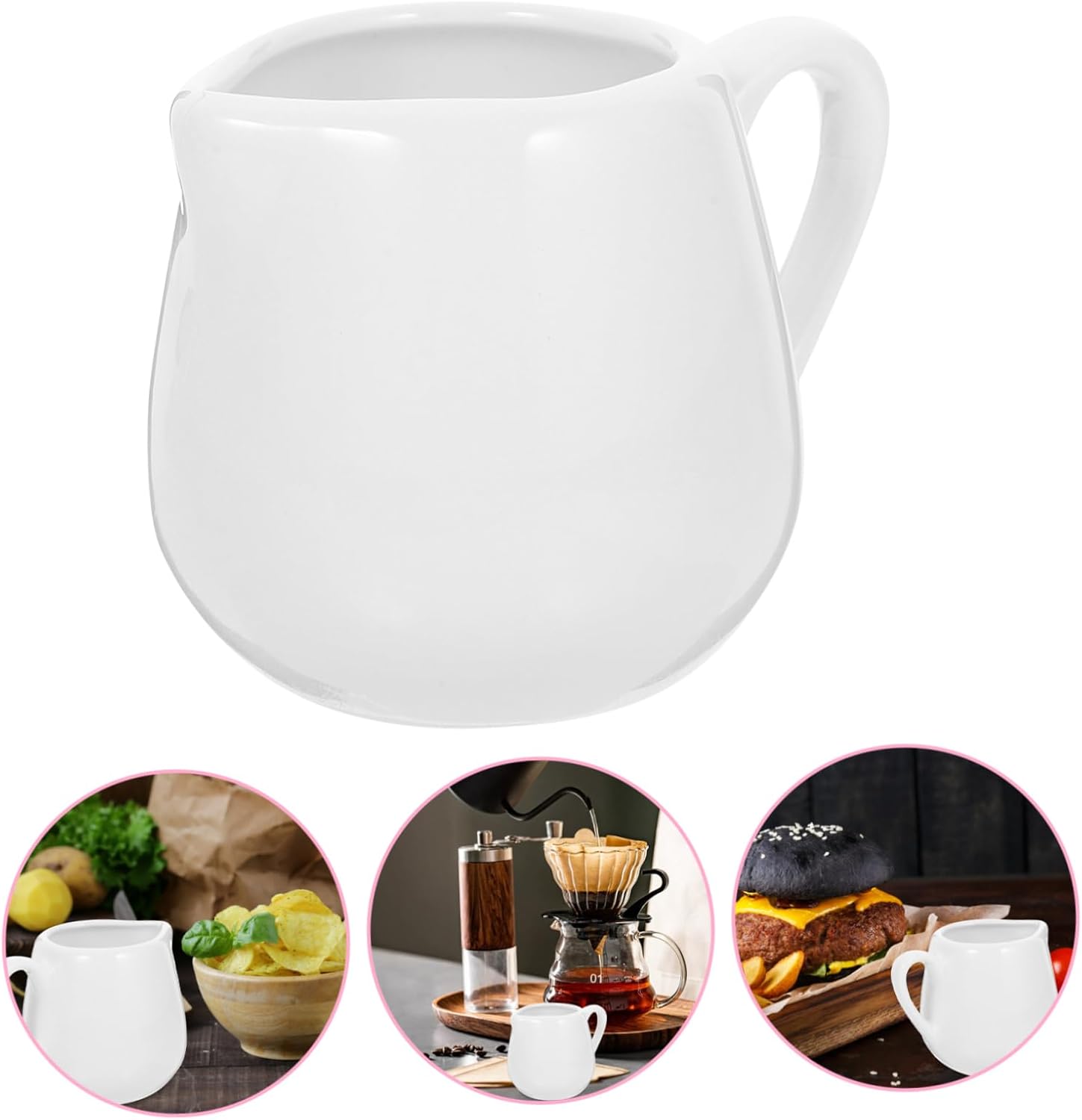 4 Pcs Ceramic Sauce Cups with Handle Drip Spout Milk Creamer Jugs for Cafe Home Restaurant Kitchen Use