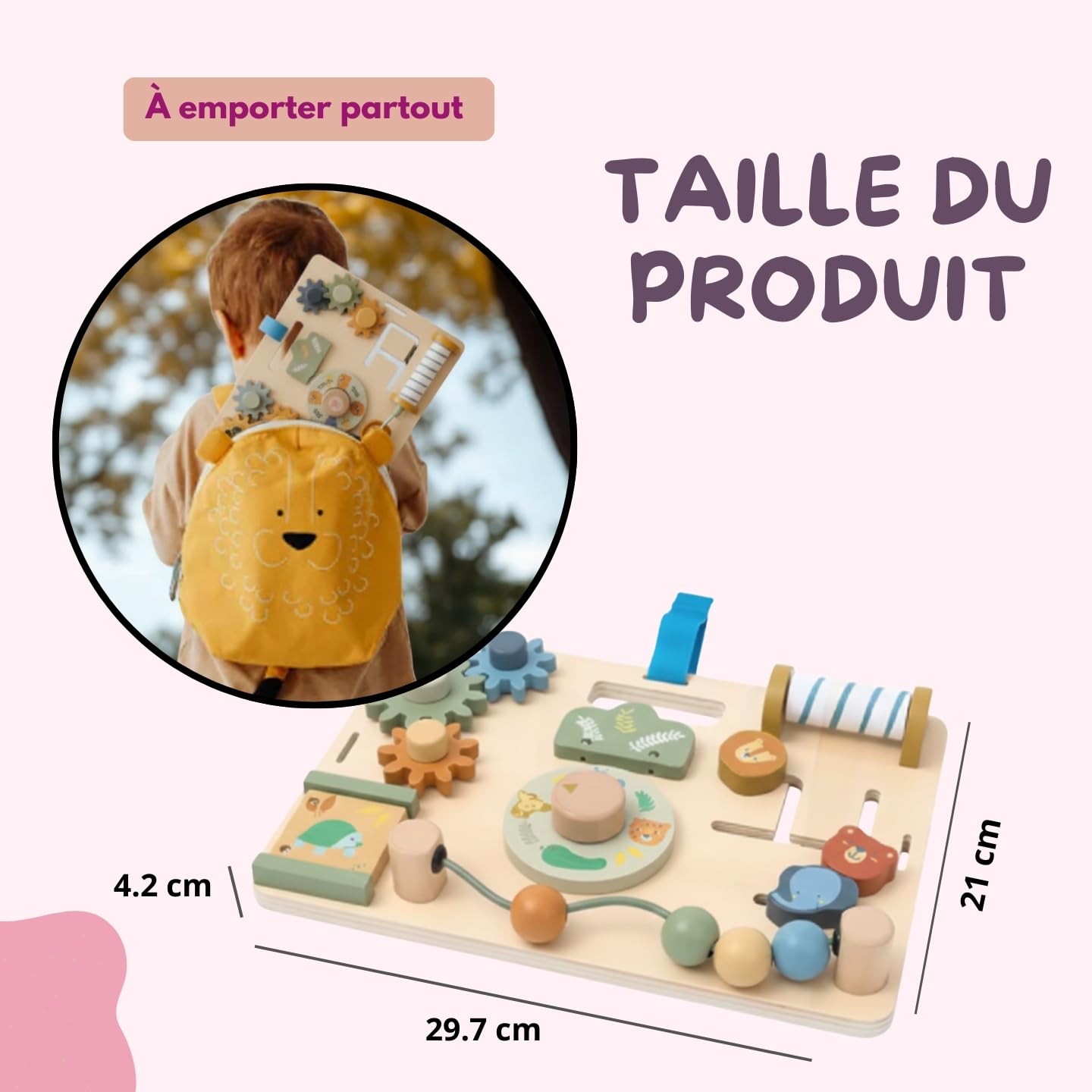 Busy Board Montessori Safari en Bois – Planche d’Activités Bébé 18 Mois à 3 Ans – Jouet Motricité Fine et Éveil Sensoriel – Idéal pour Occuper Bébé sans Écran – Cadeau Enfant Fille Garçon