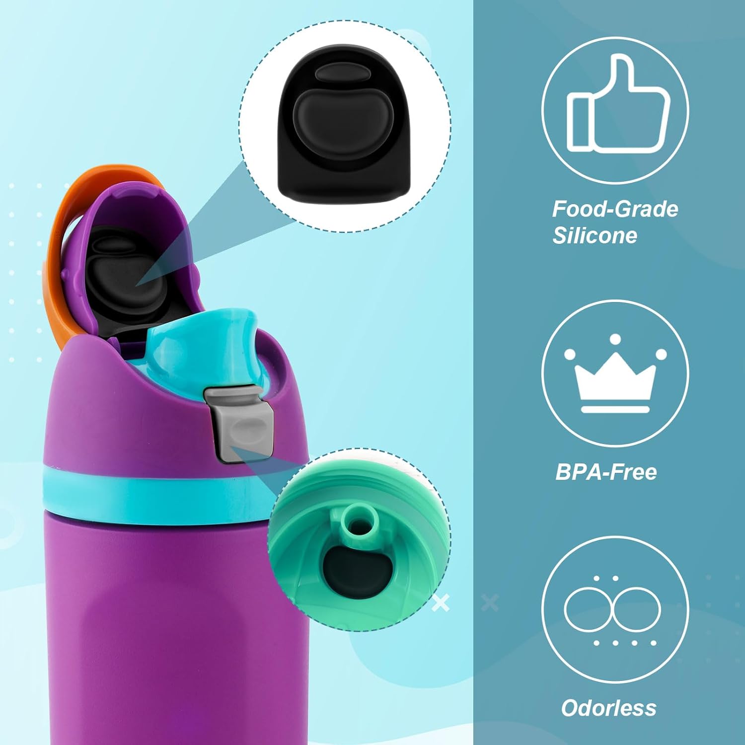 BOXOB 8pcs Water Bottle Lid Stopper Replacement for Owala, 8 Colors Silicone Bottle Spout Mouth Cap Stopper Rubber Seal Gasket Plug Accessories Parts for Owala FreeSip 24/32oz - Image 6