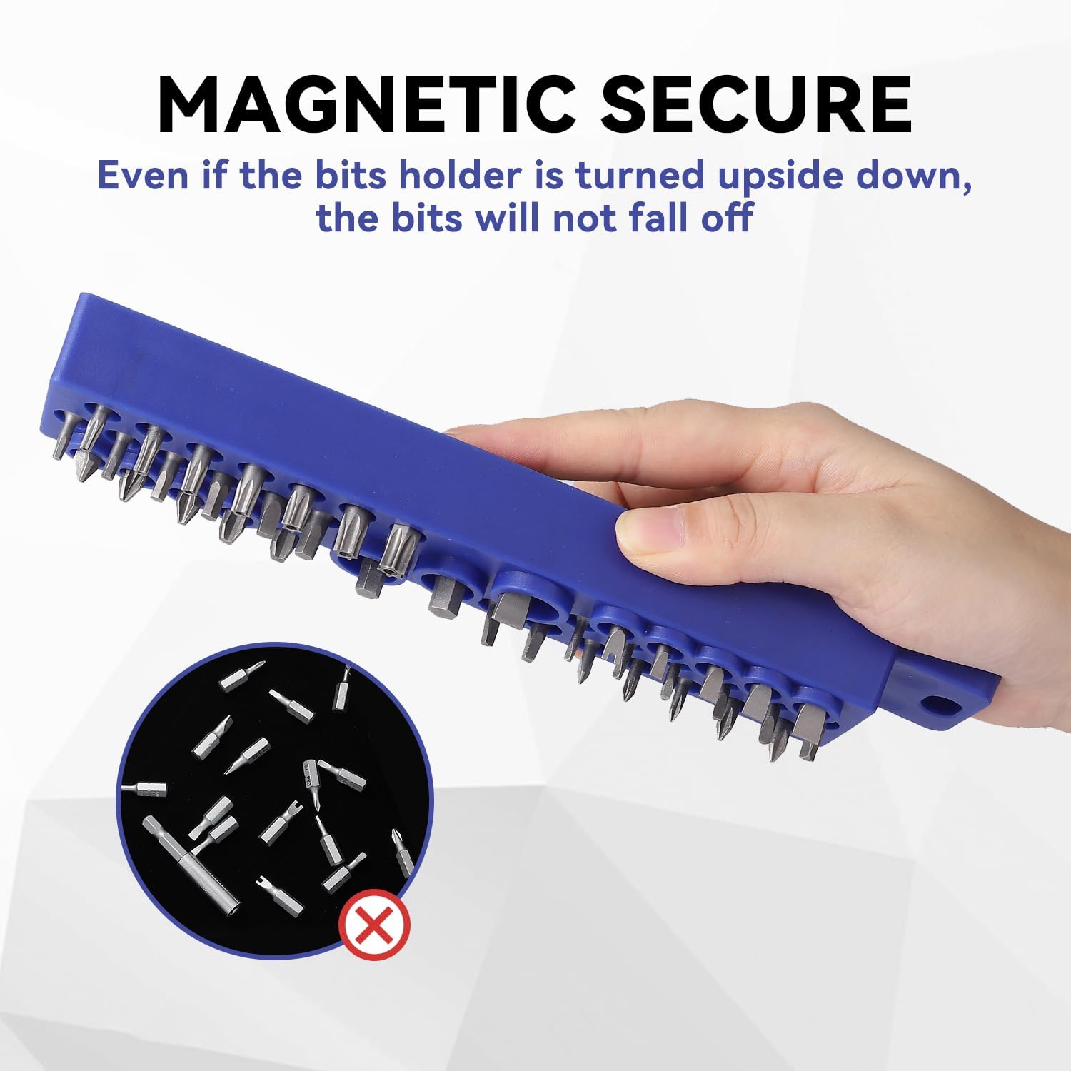 Magnetic Bit Holder - 1/4 Inch 39 Hole ABS Tool Organizer with Strong Magnetic Base for Drill & Screwdriver Bits, Toolbox Storage Design (Blue)