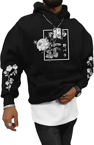 SOLY HUX Hoodies for Men Letter Graphic Sweatshirt Drawstring Long Sleeve Streetwear Pullover Tops with Pocket