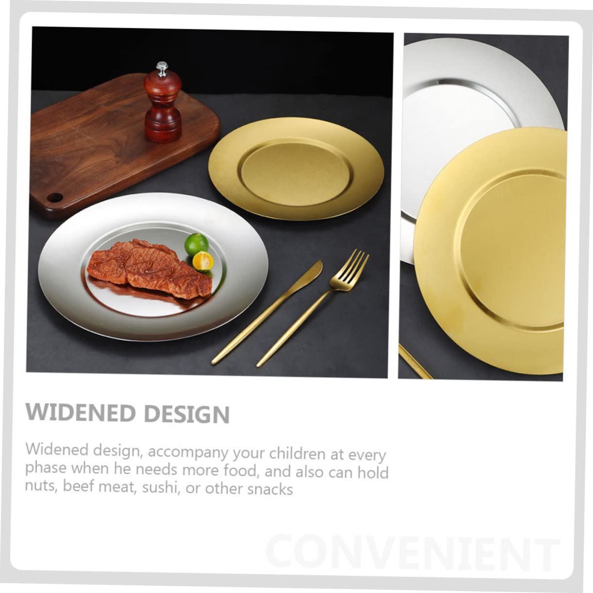 COLLBATH Stainless Steel Round Serving Dish Dessert Plate for Snacks Bbq and Dinner Break Metal Tray for Home Camping and Outdoor Parties Finish