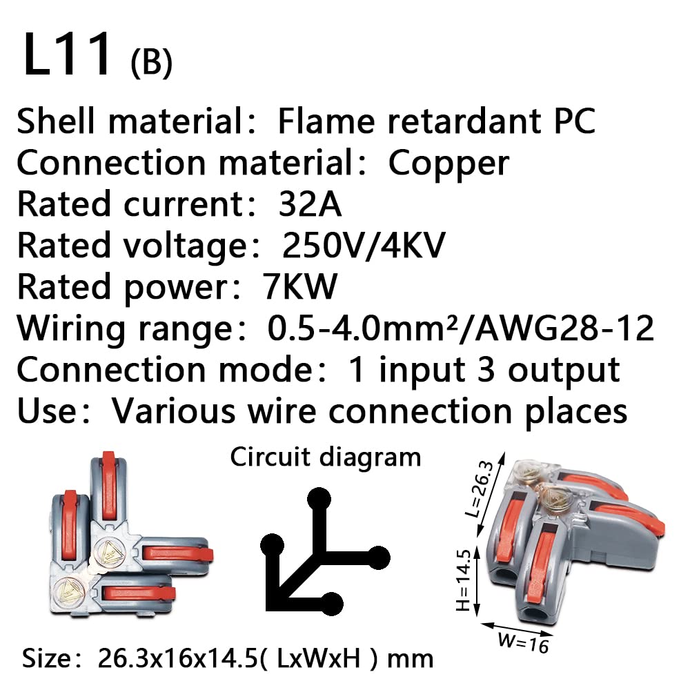 Wire Connectors Splicing Terminal Block Conductor L11 Push-in Terminal Block Cable Splitter LED Light conector(L11 (B),50 PCS)