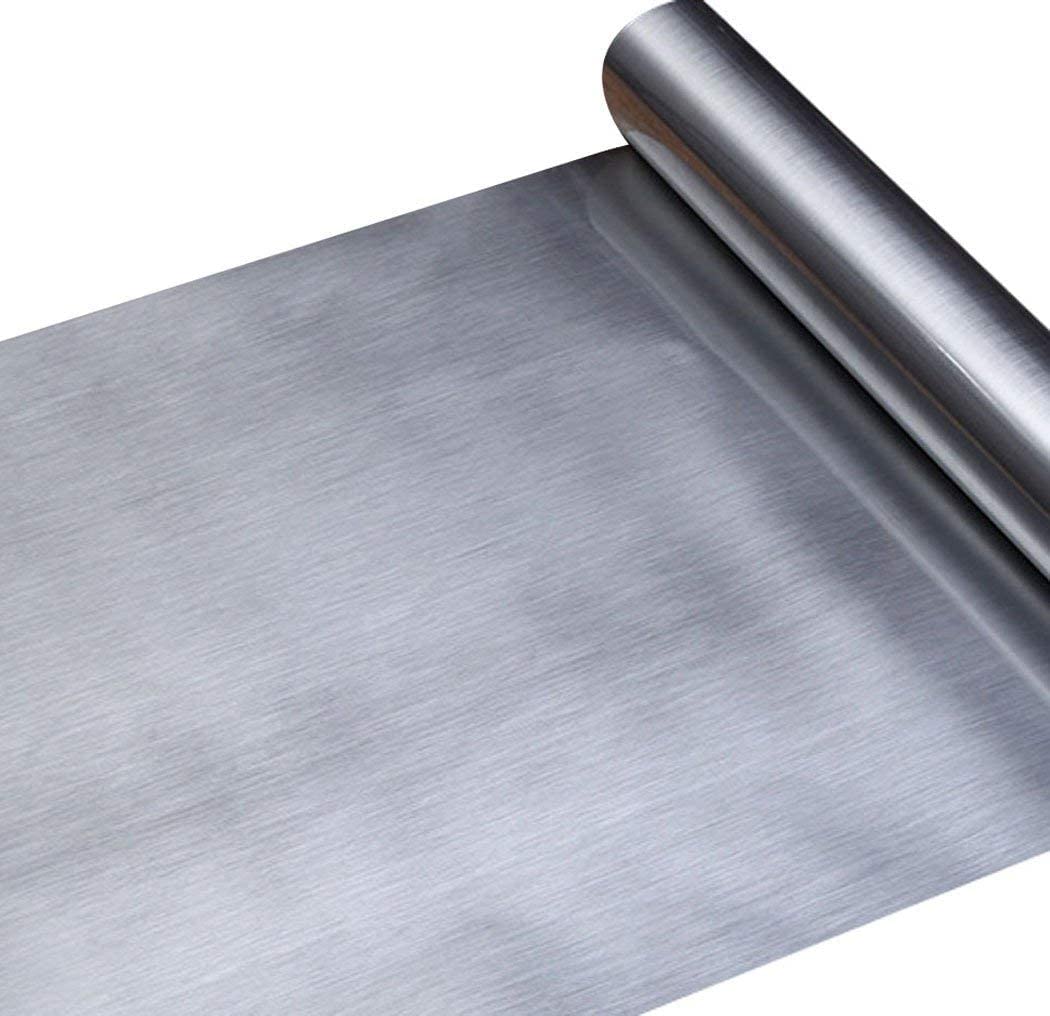Silver Metal Look Adhesive Paper Stainless Steel Brushed Film Peel and Stick Shelf Paper Drawer Liner for Dishwasher Appliances Refrigerator Dishwasher Cover (Silver, 11.8" x 78.7")