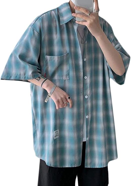 Amazon Yyq Shop シャツ メンズ 半袖 チェック柄 ネルシャツ ゆったり カジュアルシャツ 通気性 爽やか おしゃれ ギンガムチェックシャツ オーバーサイズ 夏 シャツ 通販