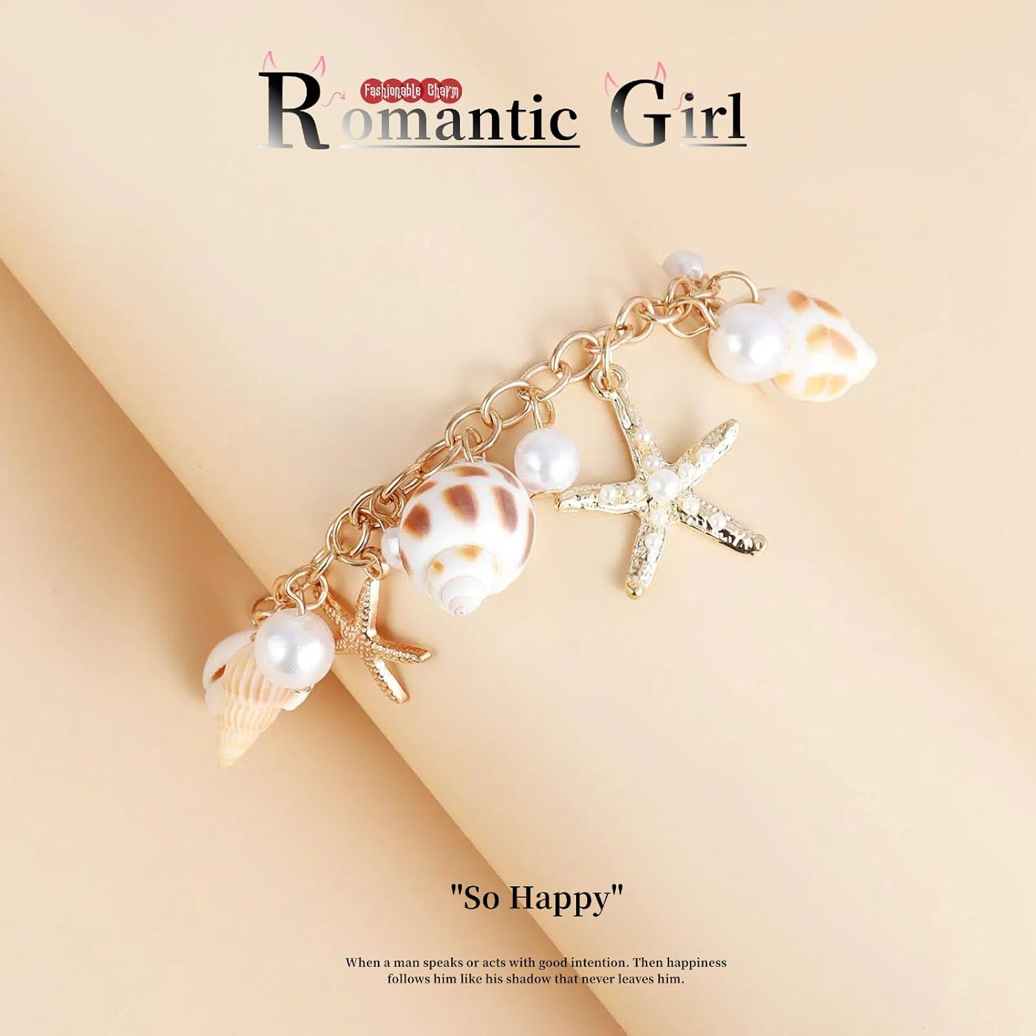 Mermaid Costume Accessories, Womens Mermaid Sea Shell Starfish Beach Bracelet, Adjustable Boho Costume Ocean Seashell Charm Jewelry Halloween Accessories for Women - Image 4