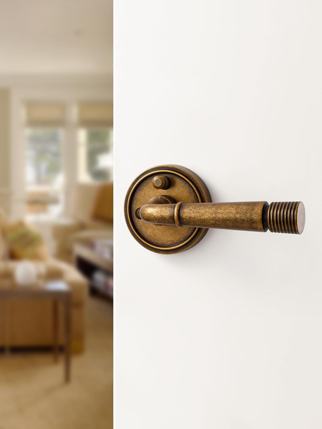 1 Pack Antique Brass Door Lever Interior Privacy Door Handle with Lock for Bedroom and Bathroom,Zinc Alloy