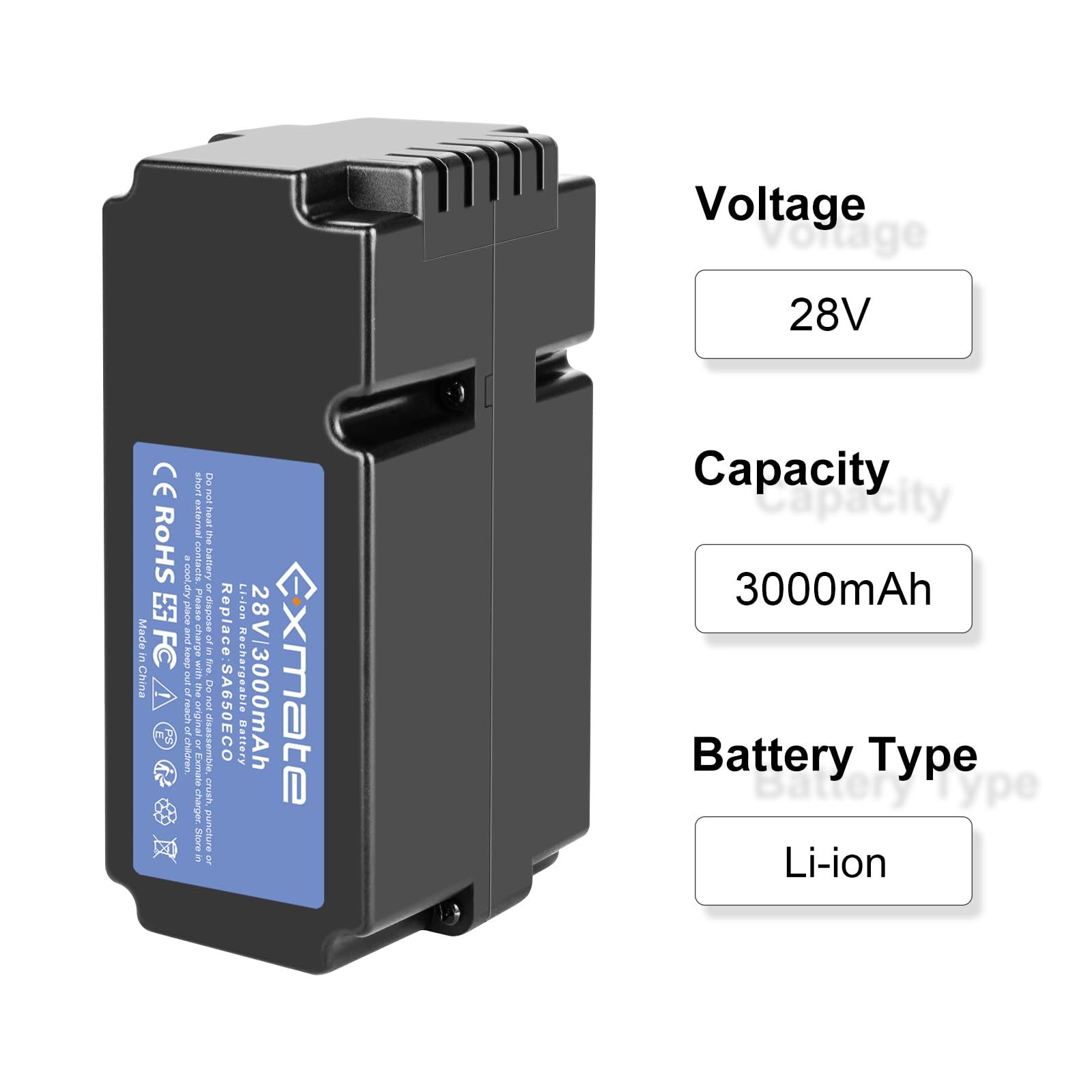 Exmate Akku kompatibel mit Yard Force SA500ECO SA600H SA800PRO SA900 SC600ECO Rasenmäher Rasenroboter (3000mAh, 28V, Li-Ion)