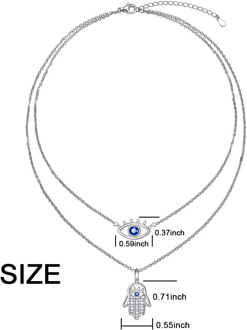 S925 Sterling Silver Evil Eye Hamsa Hand CZ Triple Layered Necklaces for Women - Image 3