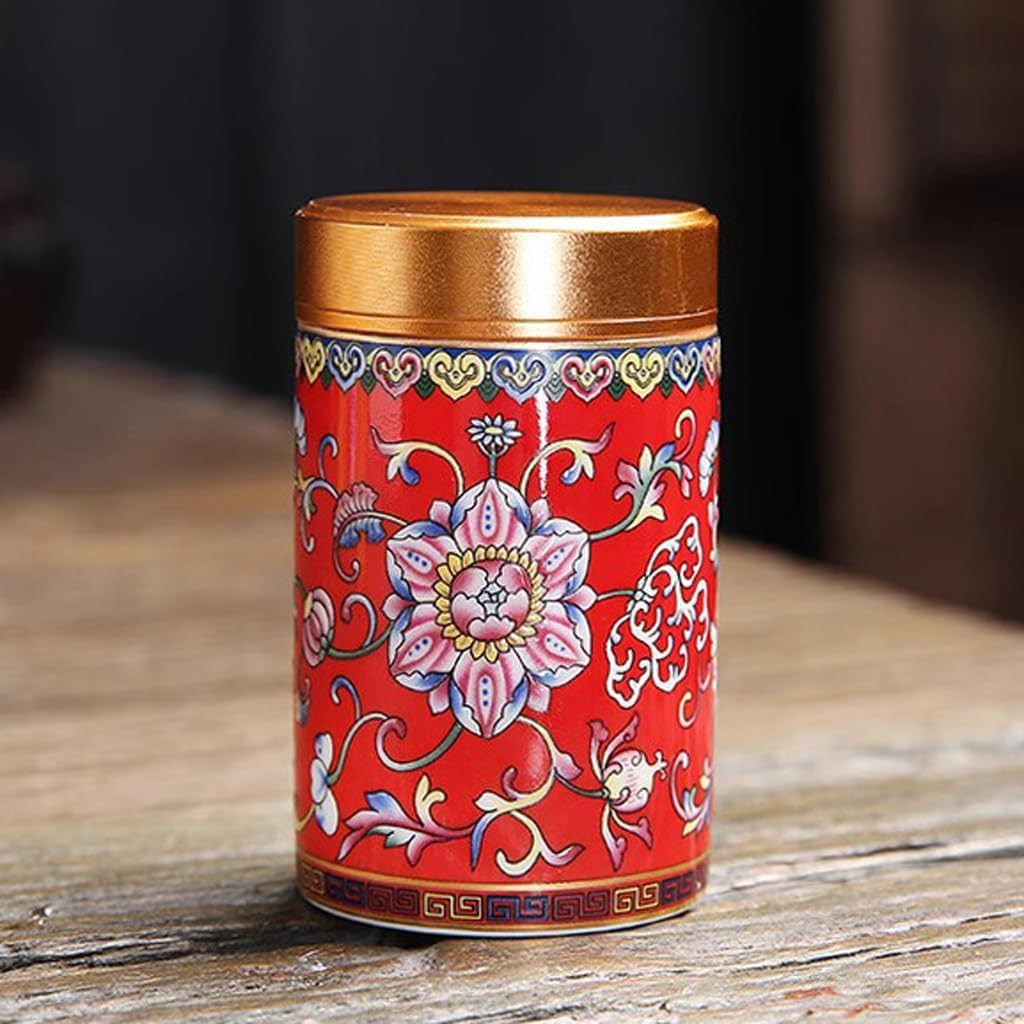 SONGCHAO Sugar Jar Mini Enamel Tea Can, Alloy Lid, Portable Warehouse, Travel Sealed Tea Canister(C)