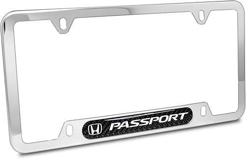 para - Marco de placa de matrícula de acero inoxidable cromado de fibra de carbono real Honda Passport