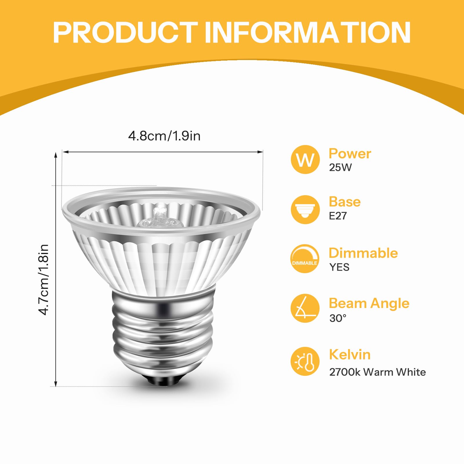 Lampadina di Riscaldamento per Rettili E27, 25W Lampada di Calore per Tartarughe UVA UVB E27 Dimmerabile, Lampada Riscaldante per Tartarughe, Acquario, Habitat per Animali Domestici, AC 230V, 2 pezzi