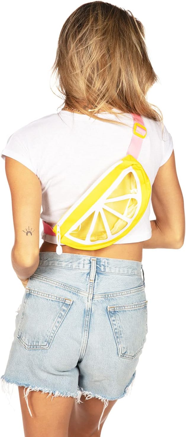 Tipsy Elves Lemon Spritzer Fanny Pack w/Drink Holder - 3D Lemon Belt Bag for Festivals - Fun Adjustable Strap 3D Waist Pack