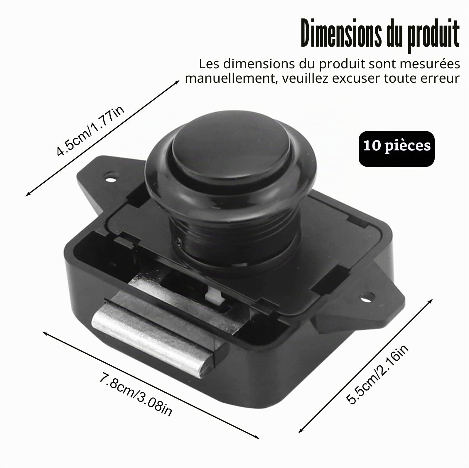 Lot de 10 serrures et porte à bouton poussoir pour camping-car, grand cabinet Catch Serrure de porte d'armoire noir