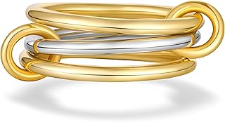 14K Gold Plated Stackable Rings, 3 Ring Set with CZ Cubic Zirconia, Gold & Silver Stacked, Interlocking Band for Women Statement