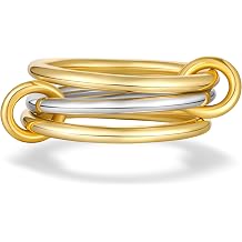 AllenCOCO 14K Gold Plated Stackable Rings, 3 Ring Set with CZ Cubic Zirconia, Gold & Silver Stacked, Interlocking Band for Women Statement