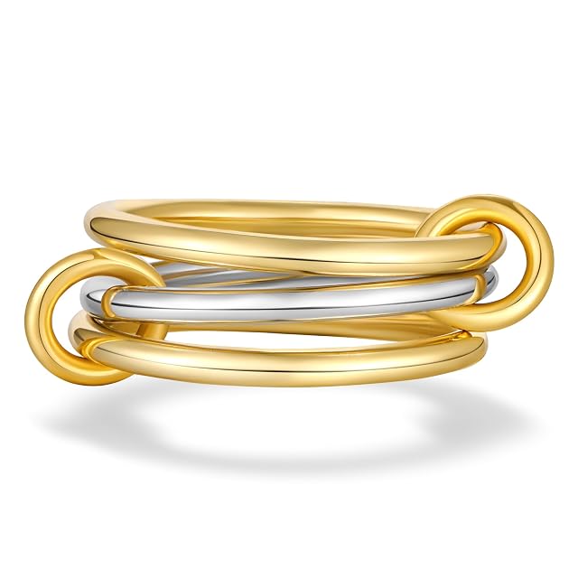 AllenCOCO 14K Gold Plated Stackable Rings 3 Ring Set with CZ Cubic Zirconia Gold Silver Stacked Interlocking Band