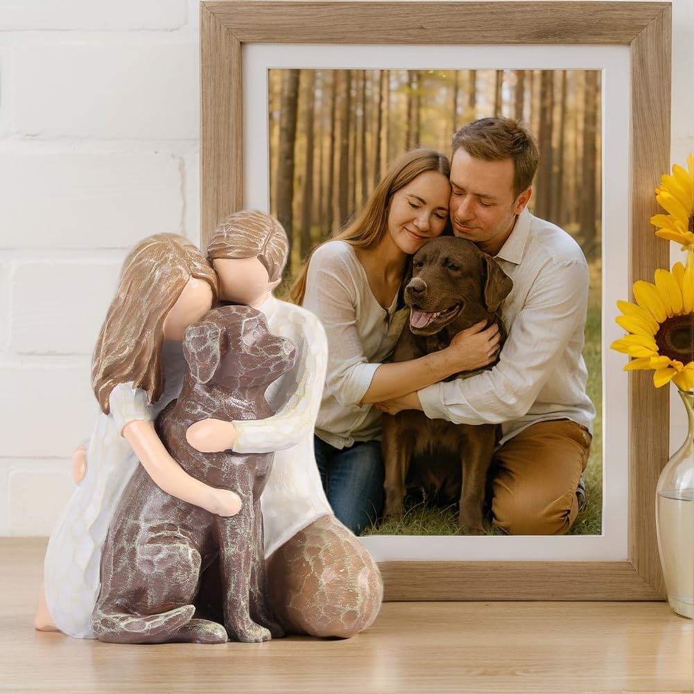Couple with Brown Lab Angel Figurine – 4.7" Hand-Painted Resin Dog Memorial Statue, Pet Loss Sympathy Gift & Remembrance Keepsake, Brown Lab Decor and Dog Angel Figurine for Home - Image 4
