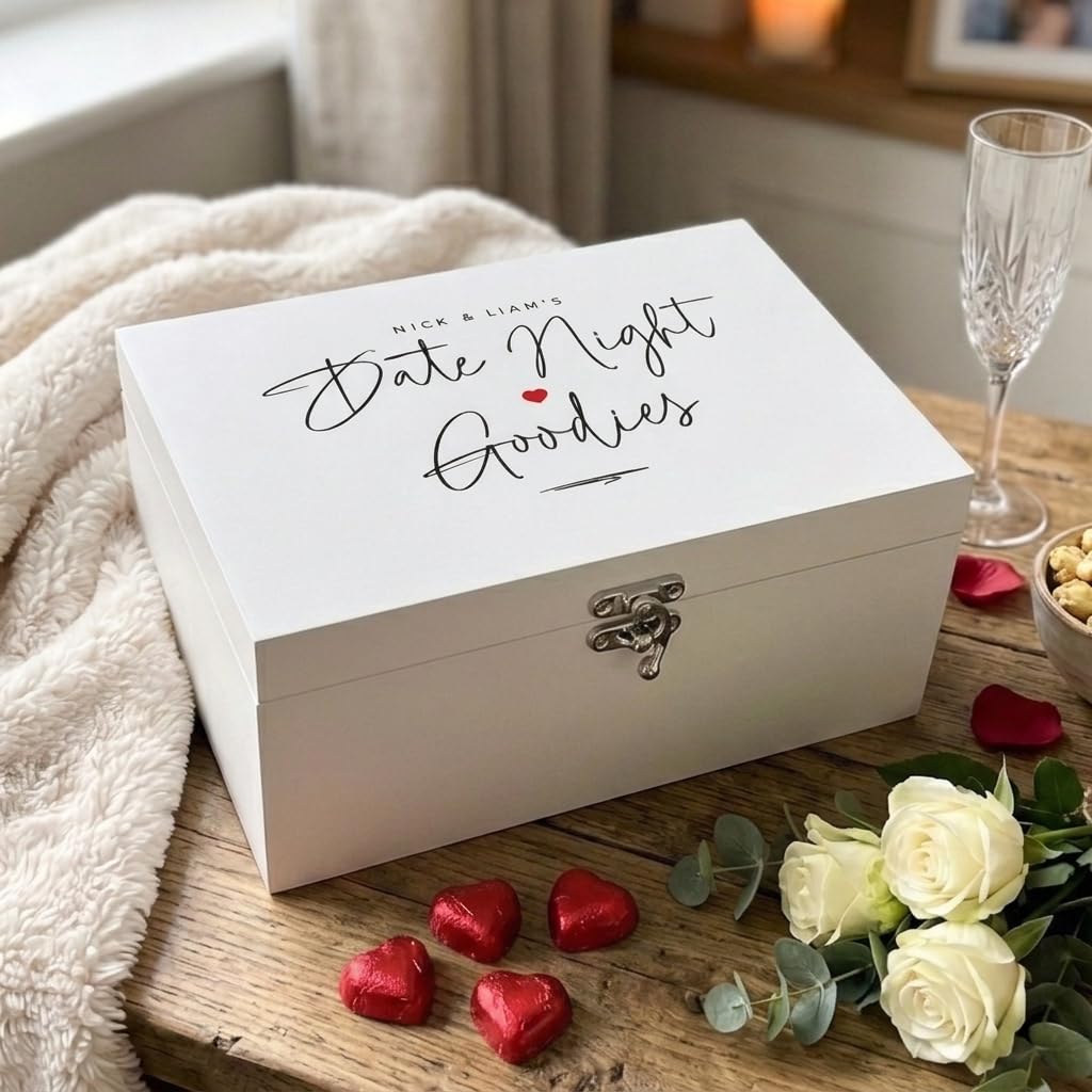 Caja personalizada de madera de pino blanco con bisagras y cierre, regalo de San Valentín, aniversario, boda, 30 cm x 23 cm x 18 cm