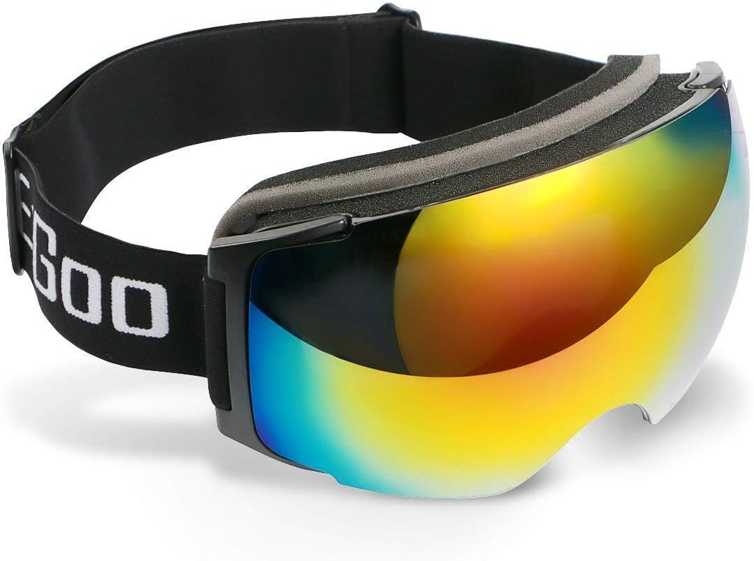 EzGoo Ski Goggles Over Glasses, 100% UV Protection & Anti–Glare, Panoramic View with Dual Layer Anti-Fog Frameless & Detachable Lenses for All Snowboard/Ski Helmets, for Lovers